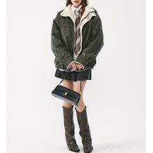 Load image into Gallery viewer, Stand Collar Lamb Wool PU Leather Jacket