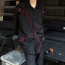 Load image into Gallery viewer, Black Long-sleeved Shirt with Rose Pattern