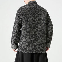 Load image into Gallery viewer, Retro Stand Collar Chinese Character Disc Button Denim Jacket