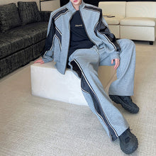 Load image into Gallery viewer, Stitching Contrast Striped Shoulder Pad Sweatshirt Casual Sports Pants Two-piece Set