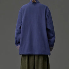 Load image into Gallery viewer, Fleece Lined Contrast Collar Frog Button Hanfu Cardigan
