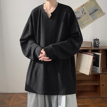 Load image into Gallery viewer, Loose V-neck Long-sleeved Textured T-shirt