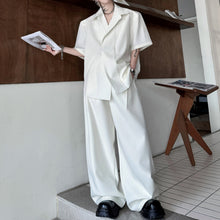 Load image into Gallery viewer, Lapel Shoulder Pad Casual Short Sleeve Shirt Wide Leg Trousers Two-piece Set