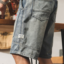 Load image into Gallery viewer, Vintage Patchwork Loose-fit Straight-leg Denim Shorts