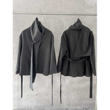 Load image into Gallery viewer, Stand-up Collar and Belted Waist Wool Coat