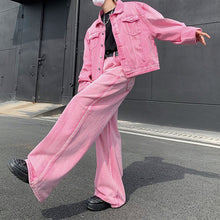 Load image into Gallery viewer, Vintage Washed Distressed Jacket Straight-leg Pants Denim Suit