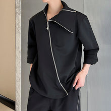 Load image into Gallery viewer, Diagonal Zip Lapel Long Sleeve Sweatshirt
