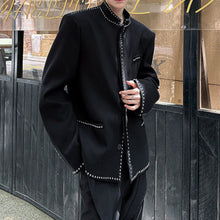Load image into Gallery viewer, Cropped Stand Collar Blazer with Studs