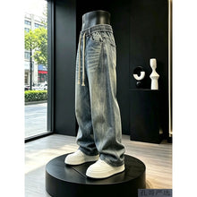 Load image into Gallery viewer, Vintage Washed Elastic Drawstring Waist Curved Wide-leg Jeans