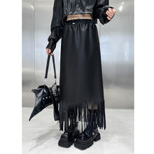 Load image into Gallery viewer, Fringed PU Leather Skirt