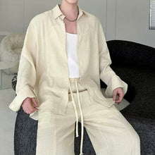 Load image into Gallery viewer, Cotton-Linen Long-Sleeve Shirt Wide-Leg Pant Casual Two-piece Set