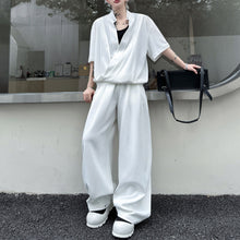 Load image into Gallery viewer, Stand-up Collar Drape T-shirt Casual Wide-leg Trousers Two-piece Suit