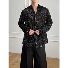 Load image into Gallery viewer, Vintage Floral Printed Velvet Metal Button Long Sleeve Shirt