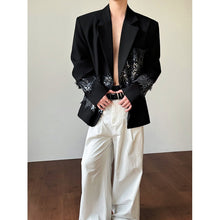 Load image into Gallery viewer, Black Sequin-Paneled Blazer with Shoulder Pads