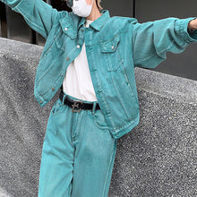 Load image into Gallery viewer, Vintage Washed Distressed Jacket Straight-leg Pants Denim Suit