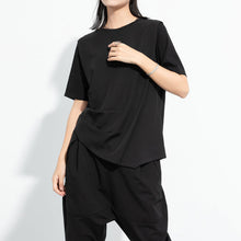 Load image into Gallery viewer, Draped Hem Pleated Patchwork T-shirt