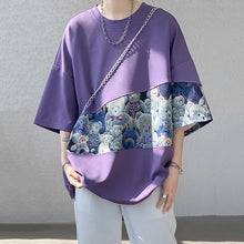 Load image into Gallery viewer, Bear Contrast Patchwork Short-sleeved Shirt