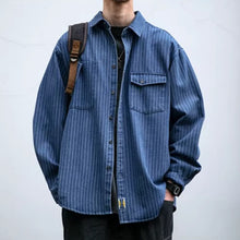 Load image into Gallery viewer, Japanese Retro Style Washed Striped Denim Shirt