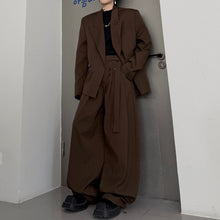 Load image into Gallery viewer, Pinstripe Ribbon Tape Accent Oversized Blazer Wide-leg Trousers Two-piece Set