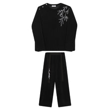 Load image into Gallery viewer, Retro Embroidered Sweatshirt and Wide-leg Trousers Two-piece Set