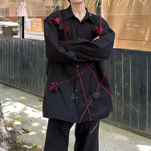 Load image into Gallery viewer, Black Long-sleeved Shirt with Rose Pattern
