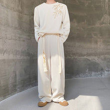 Load image into Gallery viewer, Retro Embroidered Sweatshirt and Wide-leg Trousers Two-piece Set