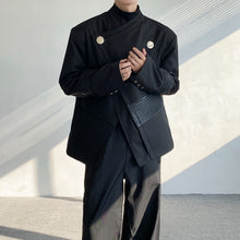 Load image into Gallery viewer, Diagonal Placket Shoulder Pad PU Leather Patchwork Blazer