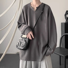 Load image into Gallery viewer, Loose V-neck Long-sleeved Textured T-shirt