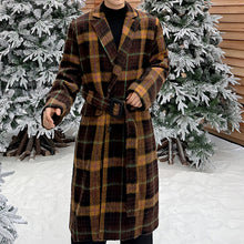 Load image into Gallery viewer, Retro Plaid Wool Mid-length Coat