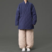 Load image into Gallery viewer, Padded Quilted Wave Cross Collar Wrap Side Tie Loose Hanfu Cardigan