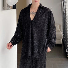 Load image into Gallery viewer, Sequined Fringed V-neck Shirt and Pants Suit