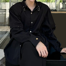 Load image into Gallery viewer, Black Padded Shoulder Long Sleeve Metallic Stitching Shirt