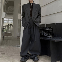 Load image into Gallery viewer, Pinstripe Ribbon Tape Accent Oversized Blazer Wide-leg Trousers Two-piece Set