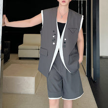 Load image into Gallery viewer, Contrast Color Stitching Sleeveless Vest Straight Shorts Two-piece Set