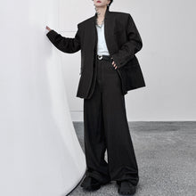 Load image into Gallery viewer, Stand Collar Fake Two-piece Denim Stitching Washed Suit Trousers Two-piece Suit