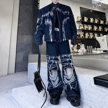 Load image into Gallery viewer, Fringed Denim Jacket and Ripped Jeans Two-piece Set