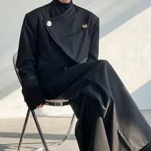 Load image into Gallery viewer, Diagonal Placket Shoulder Pad PU Leather Patchwork Blazer