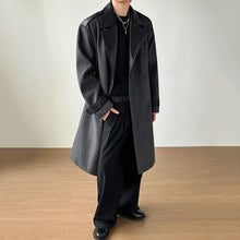 Load image into Gallery viewer, PU Leather Patchwork Warm Wool Coat
