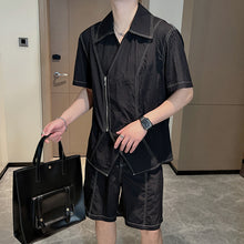 Load image into Gallery viewer, Summer Topstitched Zip Shirt Shorts Set
