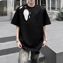 Load image into Gallery viewer, Padded Shoulder Loose Ripped Mesh T-shirt