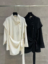 Load image into Gallery viewer, Textured Slanted Placket Tie-Strap Fake Two-Piece Shirt
