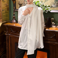 Load image into Gallery viewer, French V-neck Ribbon Loose Draped Shirt