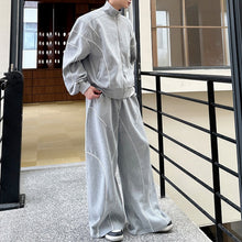 Load image into Gallery viewer, Stand Collar Short Cardigan Zipper Jacket Sports Wide-leg Trousers Two-piece Set