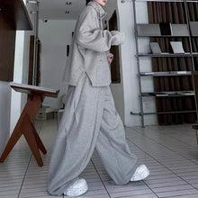 Load image into Gallery viewer, Retro Stand-up Collar Webbing Pullover Sweatshirt Wide-leg Trousers Two-piece Set