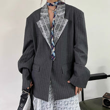 Load image into Gallery viewer, Lace-paneled Collar Striped Casual Suit Jacket