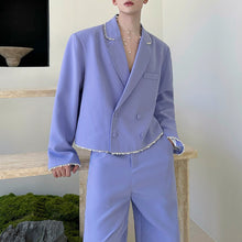 Load image into Gallery viewer, Violet Pearl-trimmed Short Suit Jacket and Straight-leg Trousers Two-piece Set