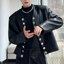 Load image into Gallery viewer, V-neck Cardigan PU Leather Jacket