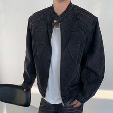 Load image into Gallery viewer, Cropped Stand Collar Structured Denim Jacket