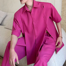 Load image into Gallery viewer, Slit Buttoned Shoulder Pad Shirt Wide Leg Trousers Two-Piece Set