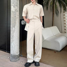 Load image into Gallery viewer, Slit Buttoned Shoulder Pad Shirt Wide Leg Trousers Two-Piece Set